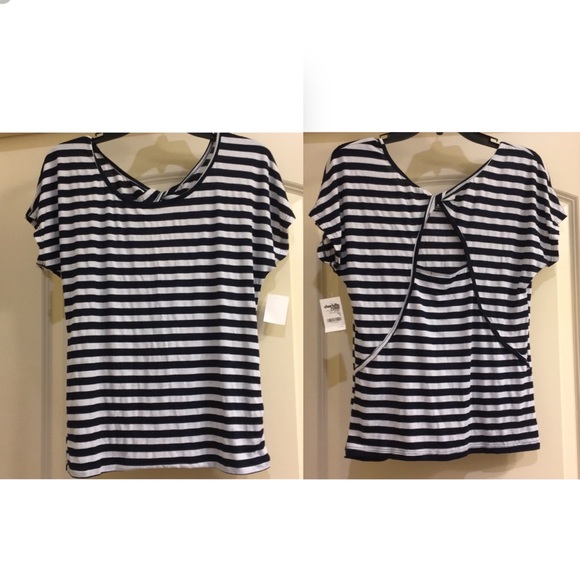 NWT Charlotte Russe dark blue and white striped top with back cutout - Picture 1 of 6